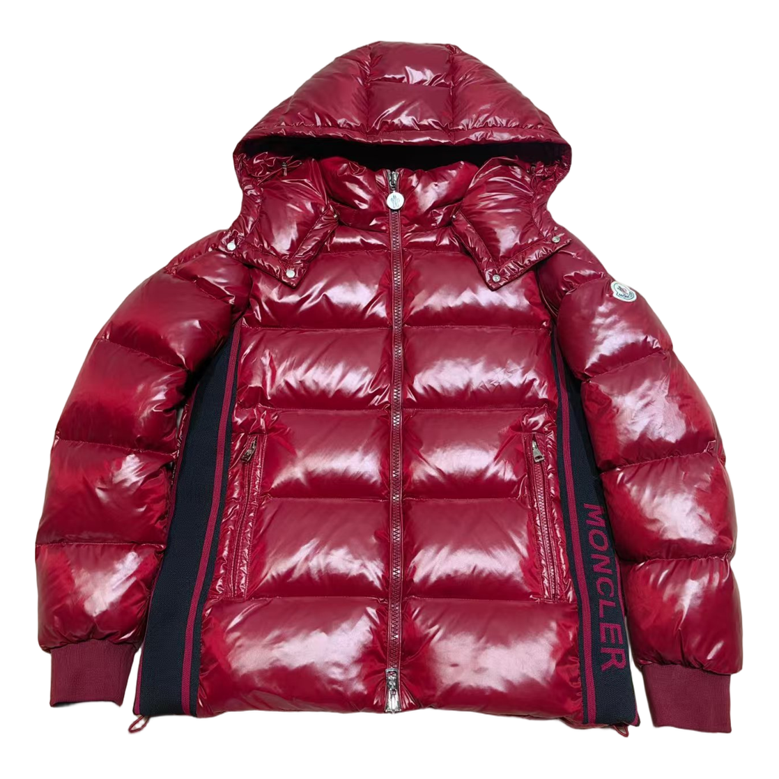 Moncler Logo-Zip Glossy Hooded Puffer – Red | Premium Down