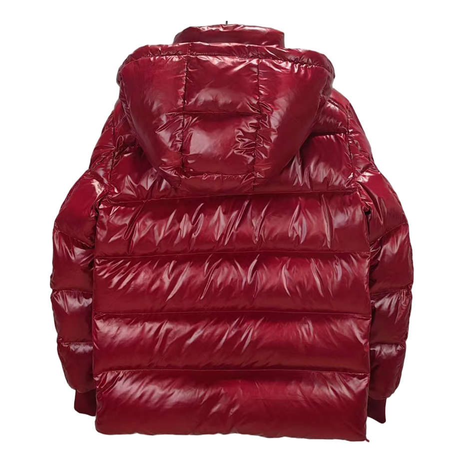 Moncler Logo-Zip Glossy Hooded Puffer – Red | Premium Down