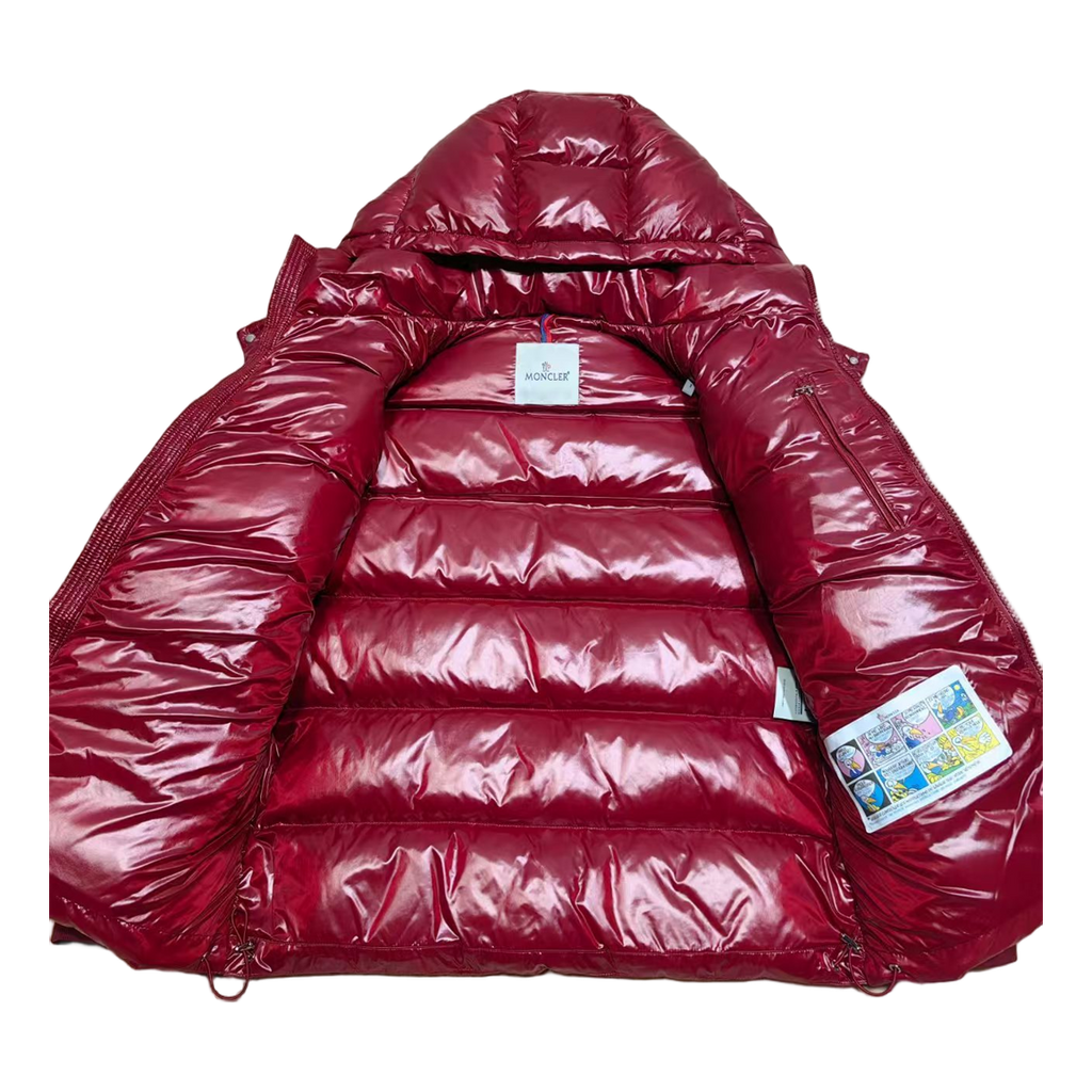 Moncler Logo-Zip Glossy Hooded Puffer – Red | Premium Down