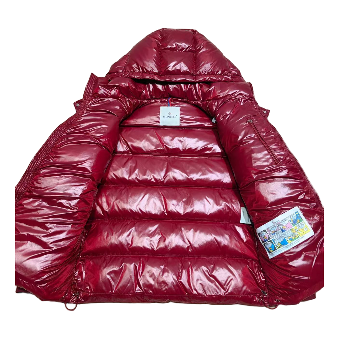 Moncler Logo-Zip Glossy Hooded Puffer – Red | Premium Down