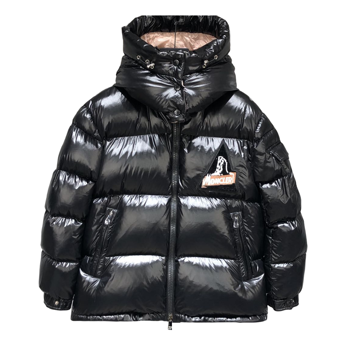 Moncler Mountain-Badge Glossy Short Puffer – Black | Premium Down