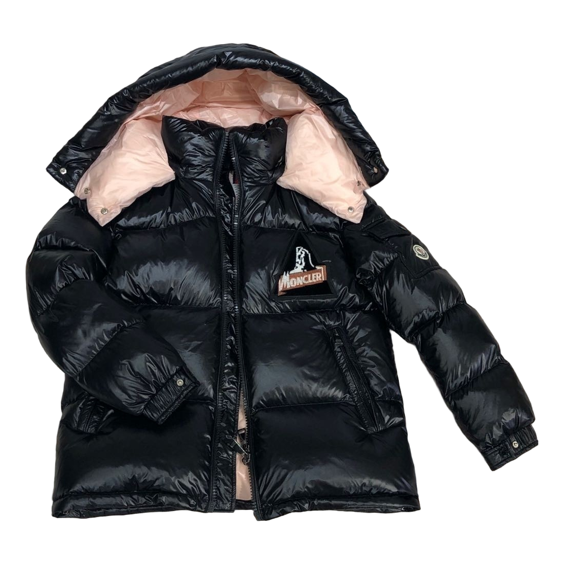 Moncler Mountain-Badge Glossy Short Puffer – Black | Premium Down