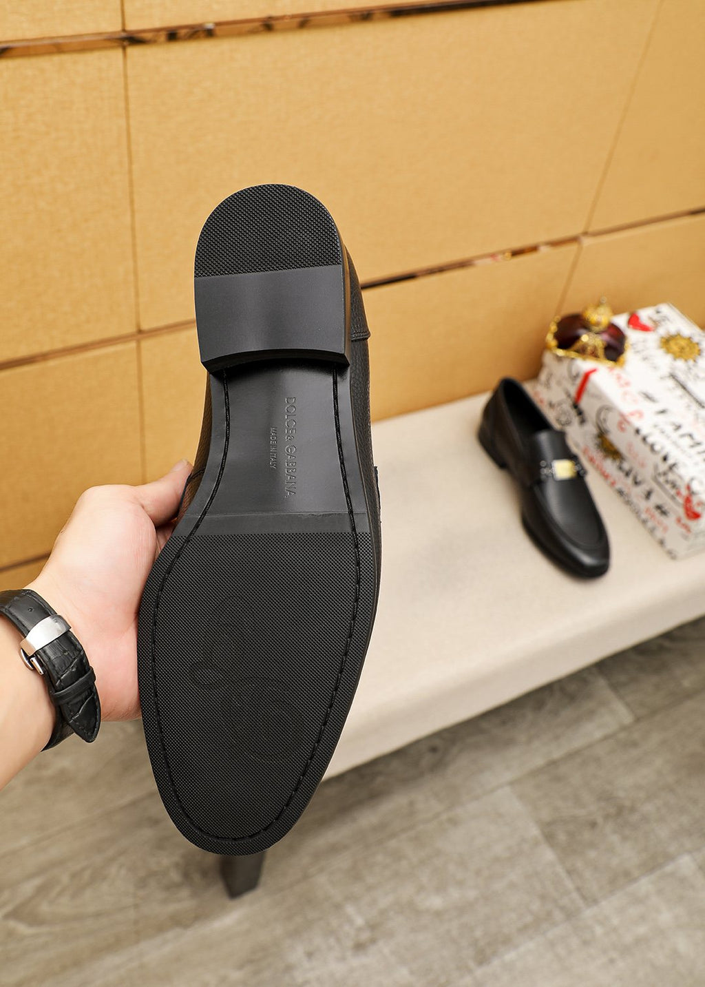 Dolce & Gabbana Men’s Black Gold-Tone Buckle Loafers