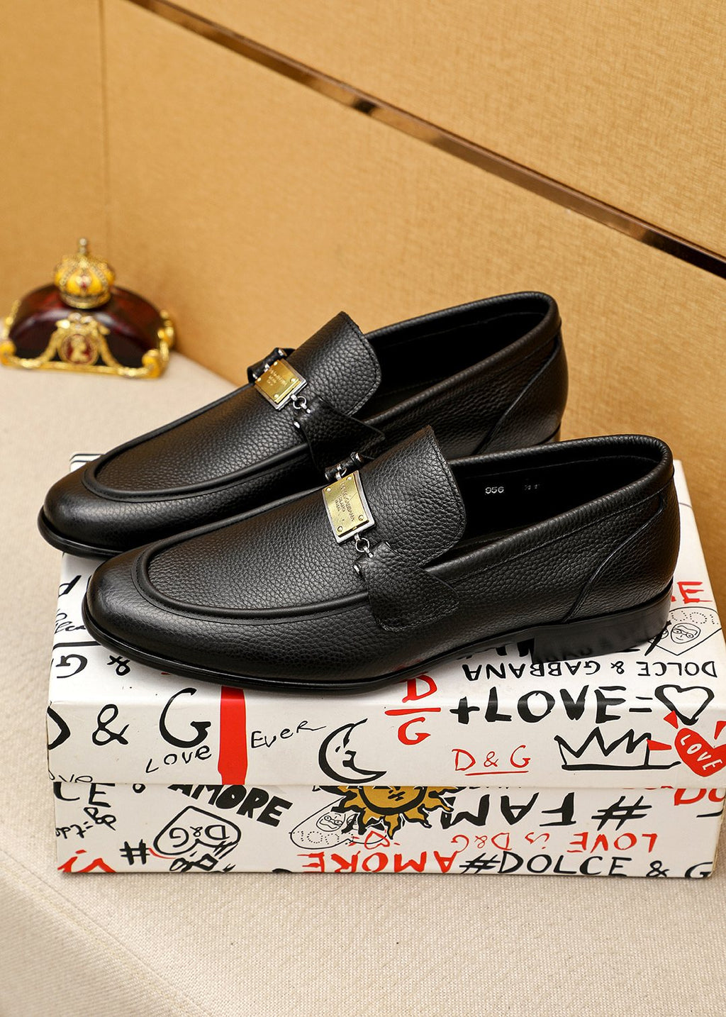 Dolce & Gabbana Men’s Black Gold-Tone Buckle Loafers