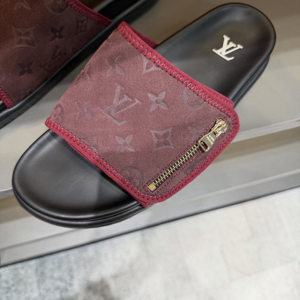 Louis Vuitton Burgundy Patterned Slide Sandals