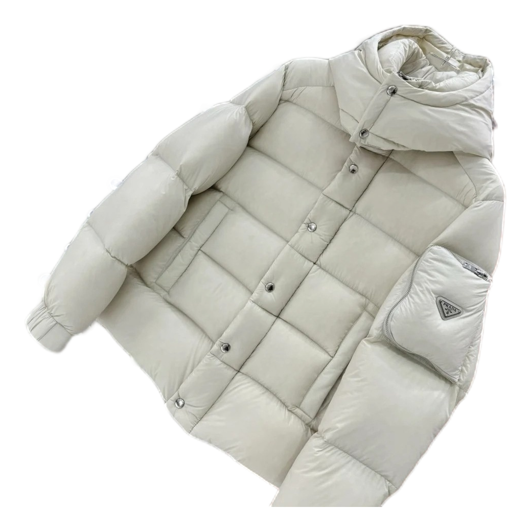 Prada Hooded Puffer Jacket – Iconic Sleeve Pouch