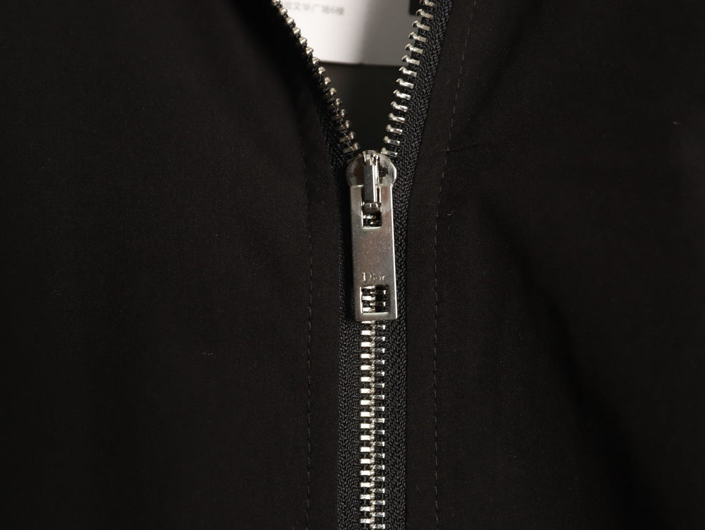 Dior Tonal Chest-Badge Stand-Collar Zip Jacket - Black
